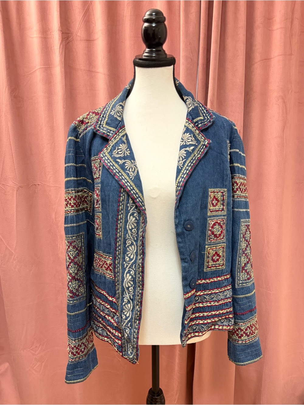 Coldwater Creek Blue Denim Jacket with Red Accents